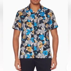 CLUB MONACO Sz XL Floral Camp Collar Shirt Cabana